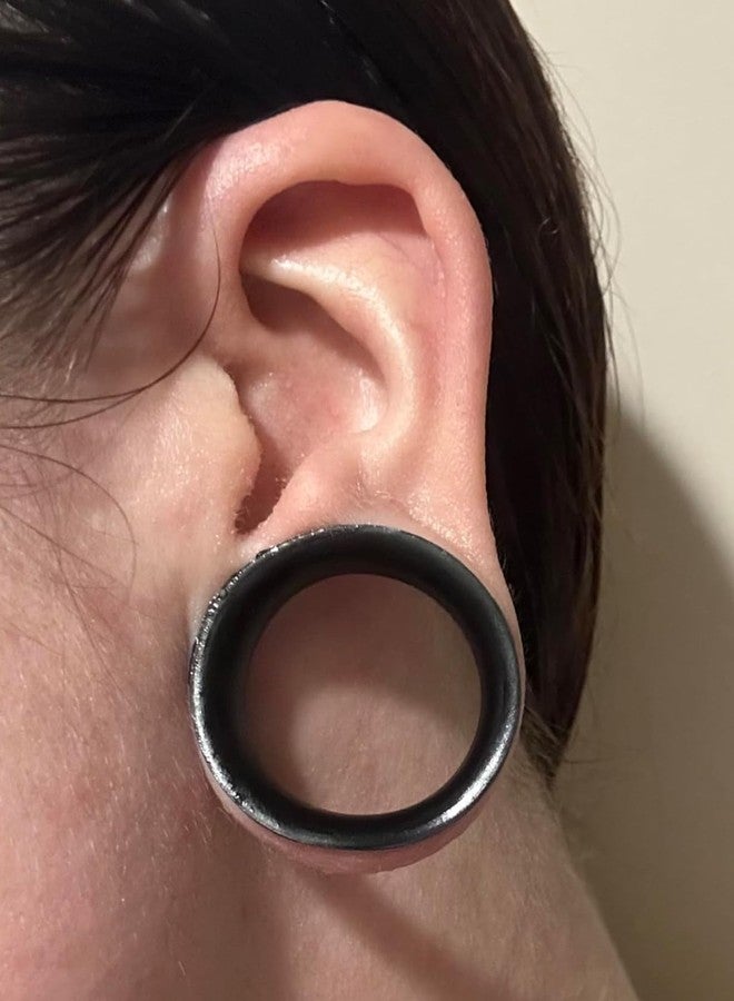 Ocptiy 44mm Black Silicone Gauges Tunnels Plugs for Ears Stretchring Kit Earrings Platic Rubber Ear Extra Thin Soft Tunnels Plugs Double Flare Hollow Gauges Size 44 mm Piercing Women Men 1 3/4 inch - Image 4