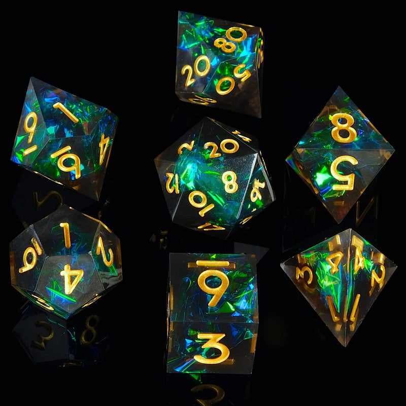 YEMEKO DND Dice Set Handmade 7 Accessories Sharp Edge Dice for Dungeons and Dragons TTRPG Games MultiSided RPG Polyhedral Resin Sharp Edge Dice Roleplaying GamesDark - Image 3