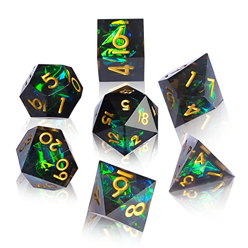 YEMEKO DND Dice Set Handmade 7 Accessories Sharp Edge Dice for Dungeons and Dragons TTRPG Games MultiSided RPG Polyhedral Resin Sharp Edge Dice Roleplaying GamesDark - Image 5