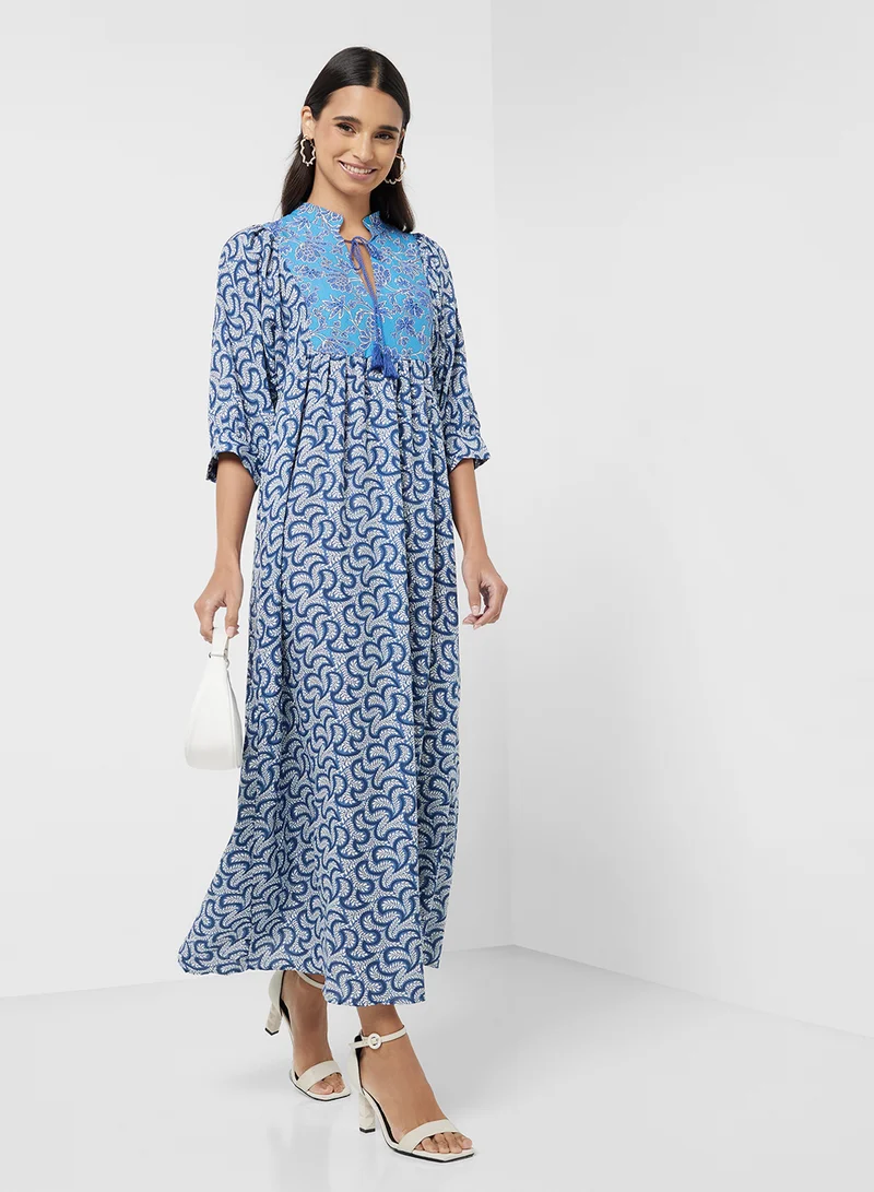 JUNE Drawstring Detail Patterned Dress