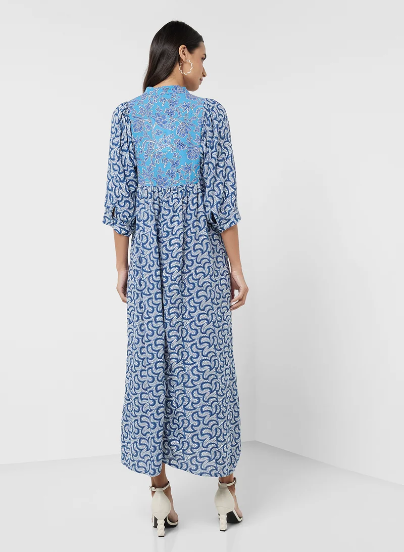 JUNE Drawstring Detail Patterned Dress