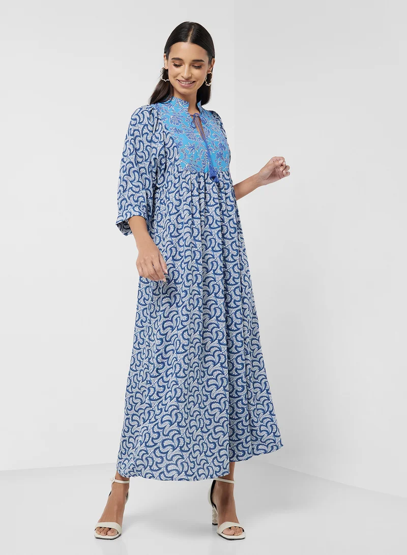 JUNE Drawstring Detail Patterned Dress
