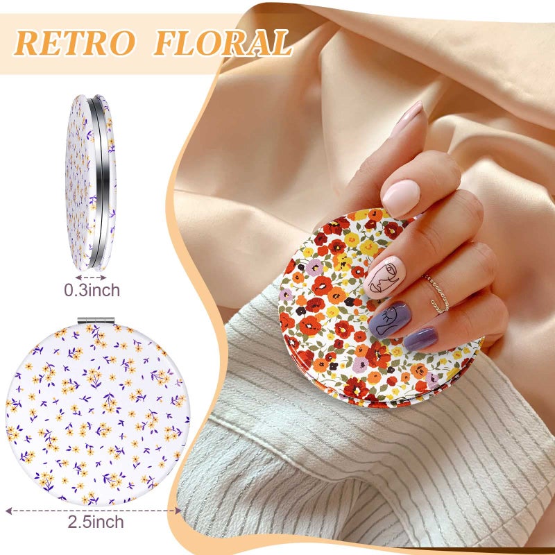 Vicenpal 6 Pieces Daisy Pattern Pocket Mirrors For Women Floral Small Mini Compact Mirror For Purse Magnifying Travel Makeup Bags Portable Folding Sweet Gift For Friend Birthdays Party - Image 2