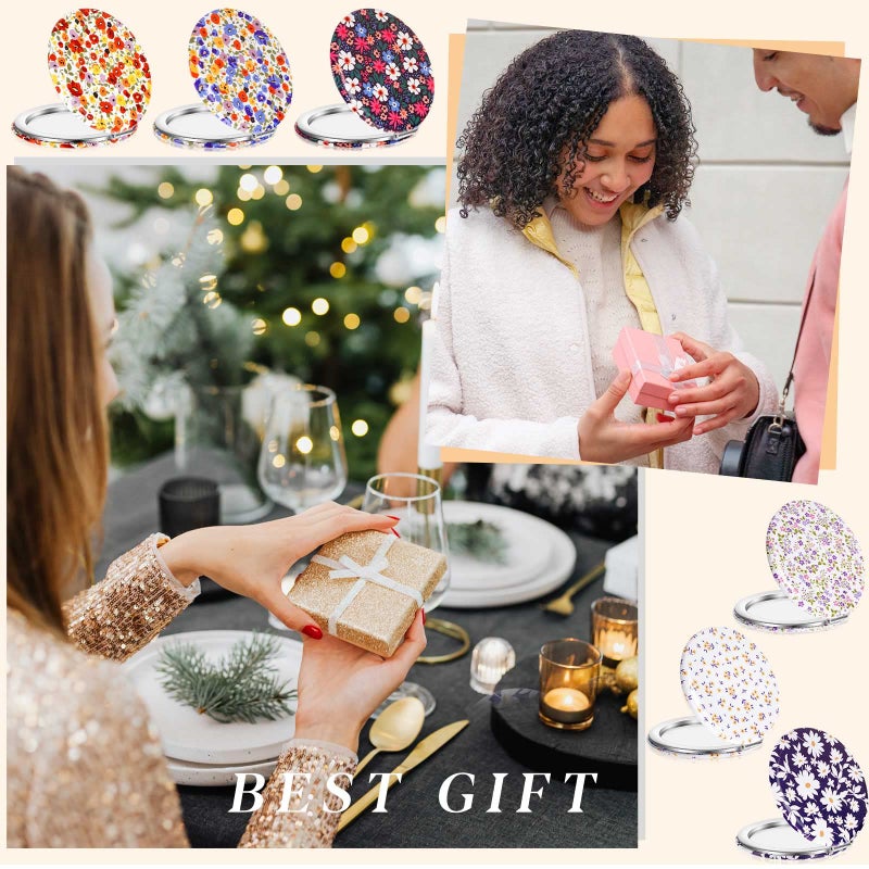 Vicenpal 6 Pieces Daisy Pattern Pocket Mirrors For Women Floral Small Mini Compact Mirror For Purse Magnifying Travel Makeup Bags Portable Folding Sweet Gift For Friend Birthdays Party - Image 5