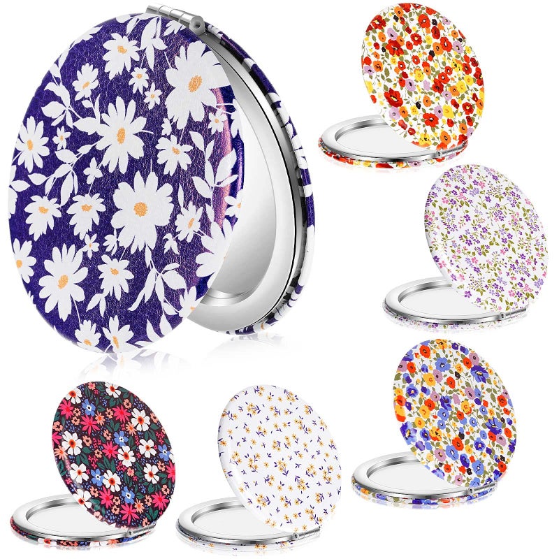 Vicenpal 6 Pieces Daisy Pattern Pocket Mirrors For Women Floral Small Mini Compact Mirror For Purse Magnifying Travel Makeup Bags Portable Folding Sweet Gift For Friend Birthdays Party - Image 1