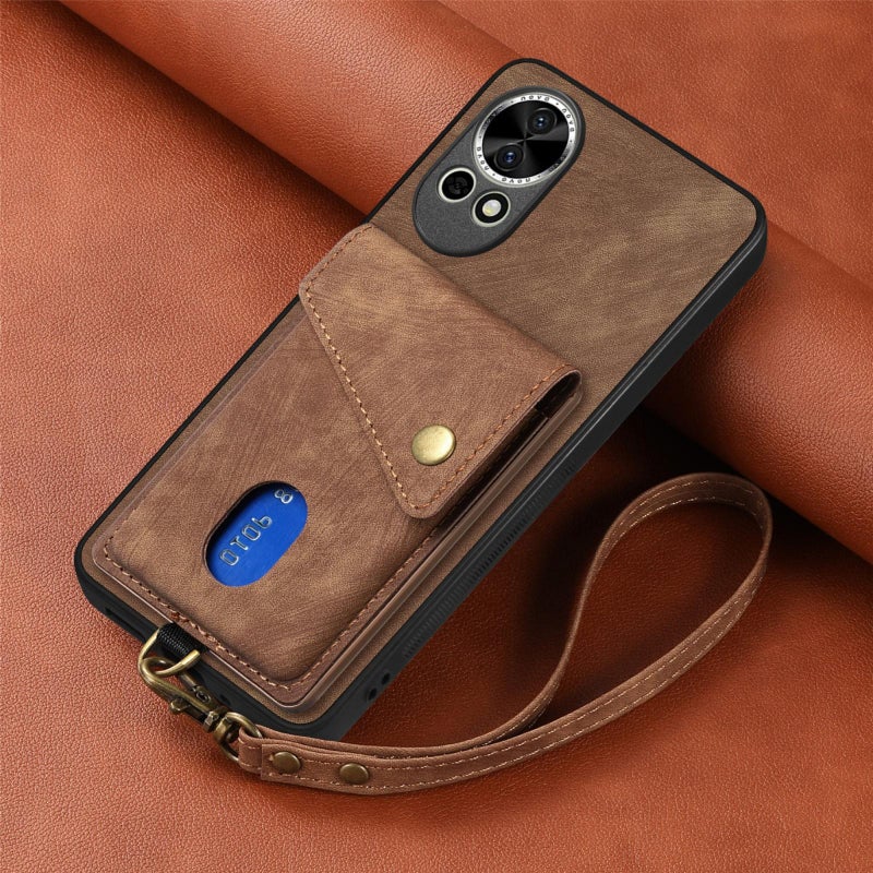 إيروريكس جراب هاتف جلدي قابل للطي مع حزام لهاتف Huawei nova 13 Pro Retro Card Wallet (بني) - Image 5