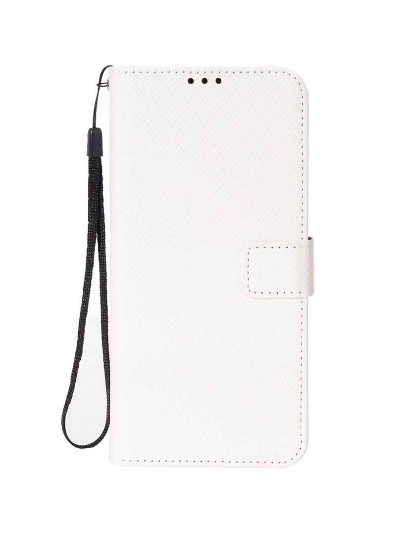 Honor 70 5G Case Cove with Anti-loss Strap flip Wallet case Advanced PU Leather Bracket Card Slot Holder TPU Shockproof Protective Protector White  - Image 1