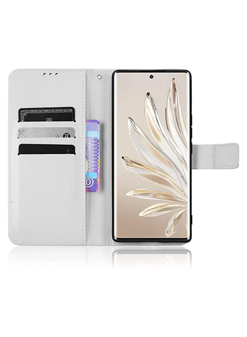 Honor 70 5G Case Cove with Anti-loss Strap flip Wallet case Advanced PU Leather Bracket Card Slot Holder TPU Shockproof Protective Protector White  - Image 4