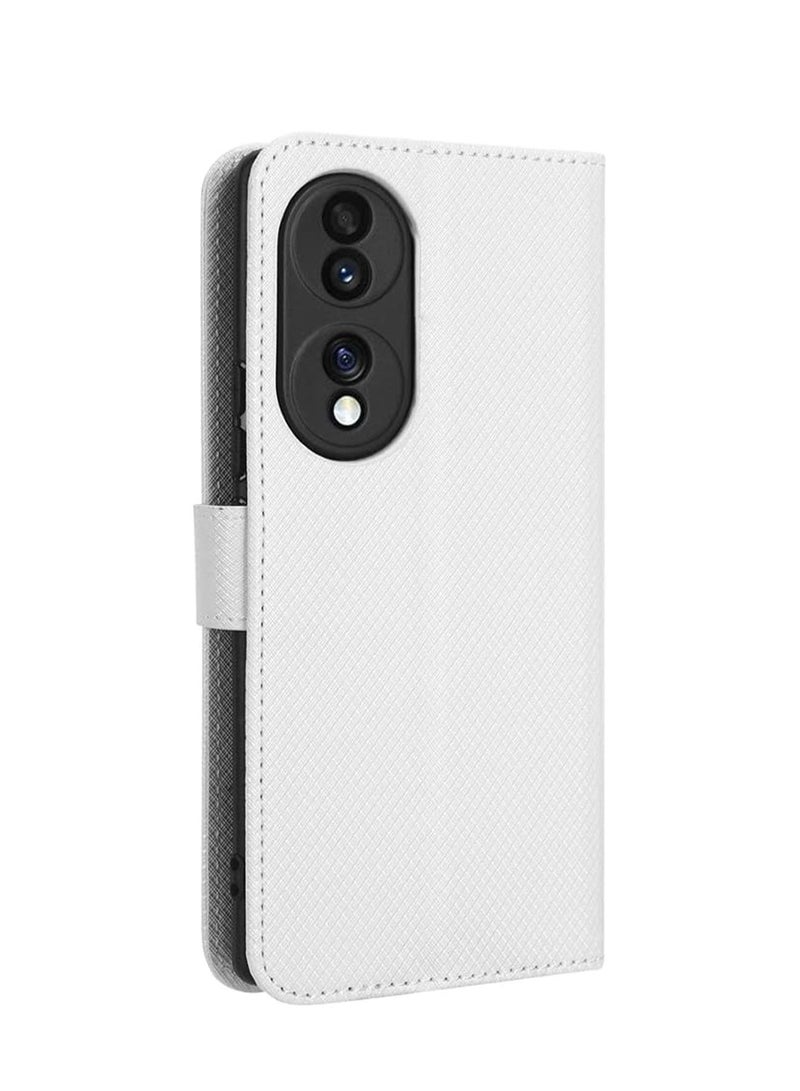 Honor 70 5G Case Cove with Anti-loss Strap flip Wallet case Advanced PU Leather Bracket Card Slot Holder TPU Shockproof Protective Protector White  - Image 3