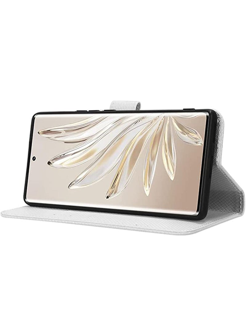 Honor 70 5G Case Cove with Anti-loss Strap flip Wallet case Advanced PU Leather Bracket Card Slot Holder TPU Shockproof Protective Protector White  - Image 5