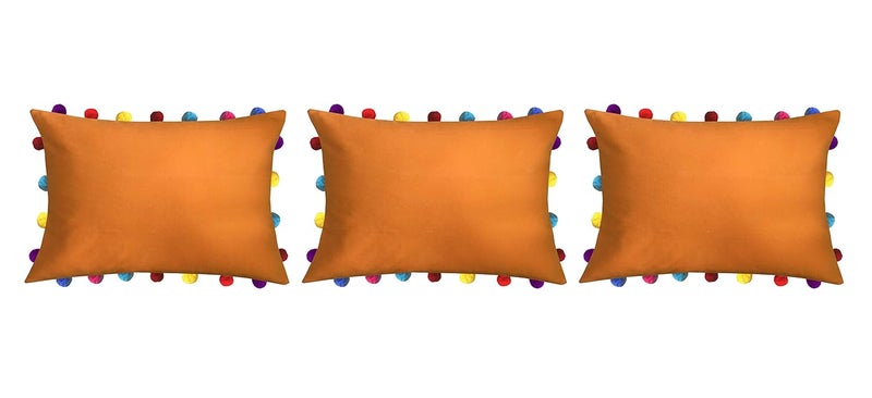 Lushomes Sofa Cushion Cover Online with Colorful Pom Pom Pack of 314X20 Inches Orange - Image 1