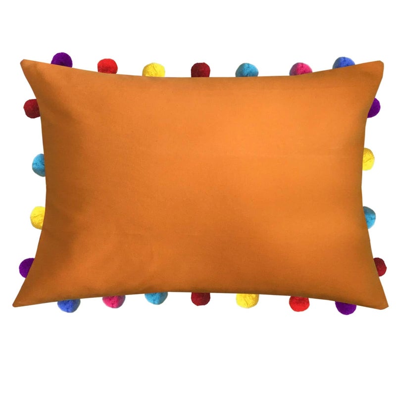 Lushomes Sofa Cushion Cover Online with Colorful Pom Pom Pack of 314X20 Inches Orange - Image 2