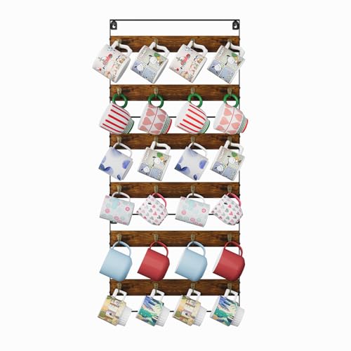 Huxitocan Wall Mount Coffee Mug Holder - Rustic Wood and Iron, Holds Up to 24 Mugs (3Pack) for Kitchen, Home, Coffee Bar - Image 1
