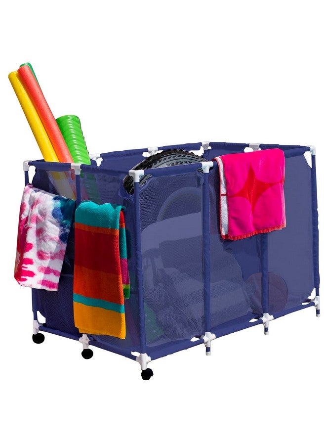 Essentially Yours Pool Noodles Holder Toys Floats Balls And Floats Equipment Mesh Rolling Storage Organizer Bin Extra Large (47.2" W X 30.2" L X 34" H) Blue/White Style 455119  - Image 1