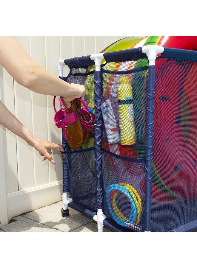 Essentially Yours Pool Noodles Holder Toys Floats Balls And Floats Equipment Mesh Rolling Storage Organizer Bin Extra Large (47.2" W X 30.2" L X 34" H) Blue/White Style 455119  - Image 4