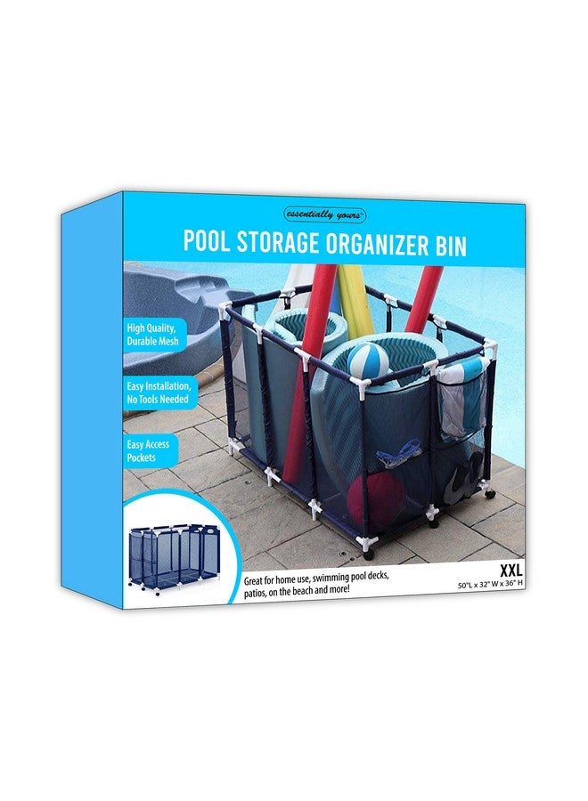 Essentially Yours Pool Noodles Holder Toys Floats Balls And Floats Equipment Mesh Rolling Storage Organizer Bin Extra Large (47.2" W X 30.2" L X 34" H) Blue/White Style 455119  - Image 2