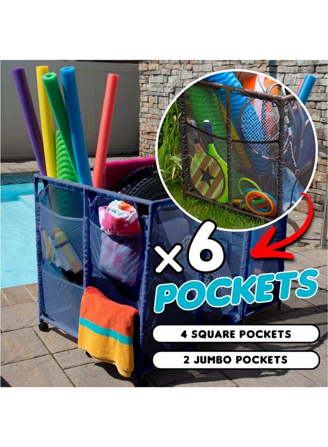 Essentially Yours Pool Noodles Holder Toys Floats Balls And Floats Equipment Mesh Rolling Storage Organizer Bin Extra Large (47.2" W X 30.2" L X 34" H) Blue/White Style 455119  - Image 5