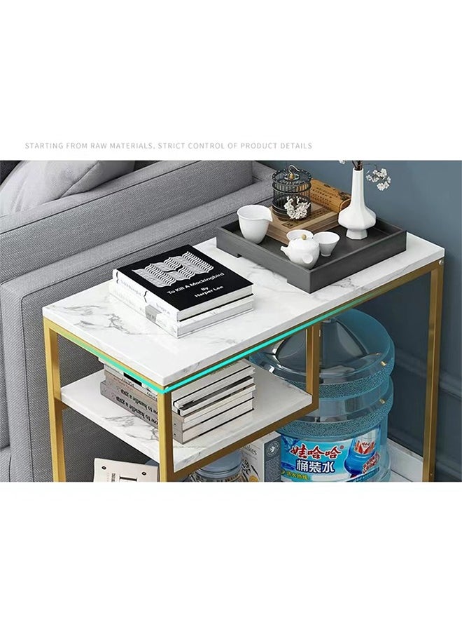 Side Table White Marble Coffee Table Tea End Table for Sofa Bed and Couch Corner Bedside Table Accent Desk with 3 Tier Storage for Bedroom, Living Room, Small Spaces