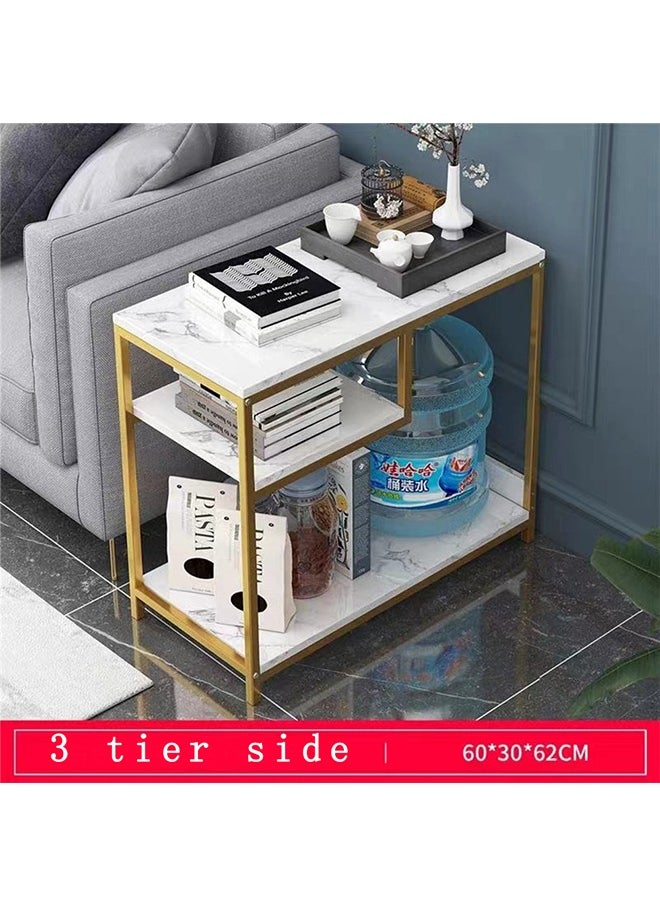 Side Table White Marble Coffee Table Tea End Table for Sofa Bed and Couch Corner Bedside Table Accent Desk with 3 Tier Storage for Bedroom, Living Room, Small Spaces