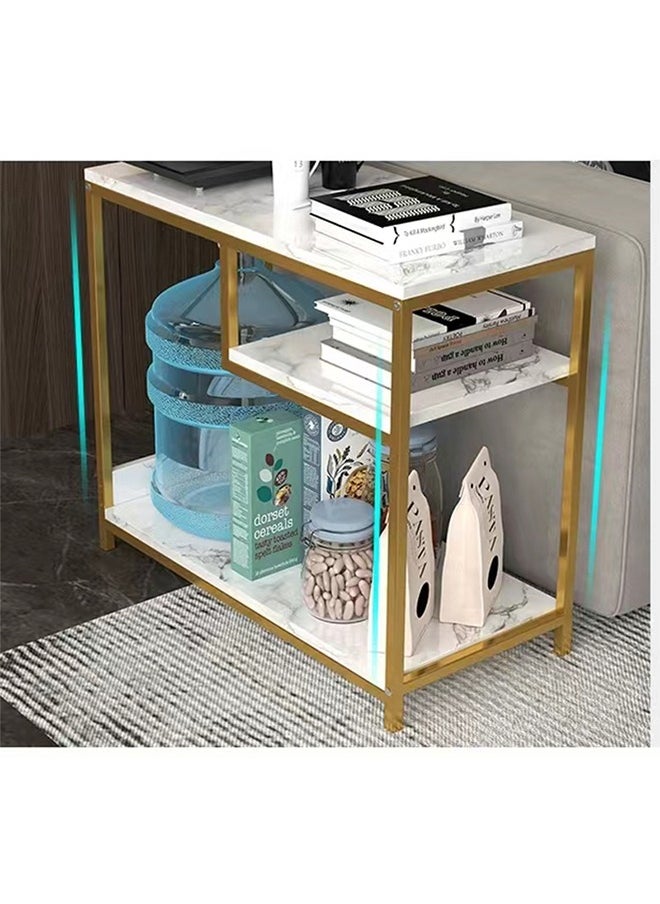 Side Table White Marble Coffee Table Tea End Table for Sofa Bed and Couch Corner Bedside Table Accent Desk with 3 Tier Storage for Bedroom, Living Room, Small Spaces
