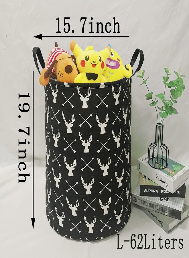 KUNRO Round Laundry Gift Basket Storage Hamper, Kids Toys and Clothes Storage Organizer Bins, Toy Shelf Basket with Handles for Room Decor (Deer) - Image 2