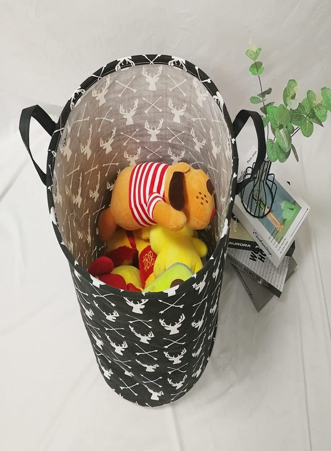 KUNRO Round Laundry Gift Basket Storage Hamper, Kids Toys and Clothes Storage Organizer Bins, Toy Shelf Basket with Handles for Room Decor (Deer) - Image 3