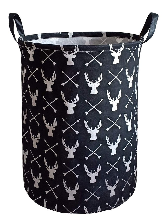 KUNRO Round Laundry Gift Basket Storage Hamper, Kids Toys and Clothes Storage Organizer Bins, Toy Shelf Basket with Handles for Room Decor (Deer) - Image 1