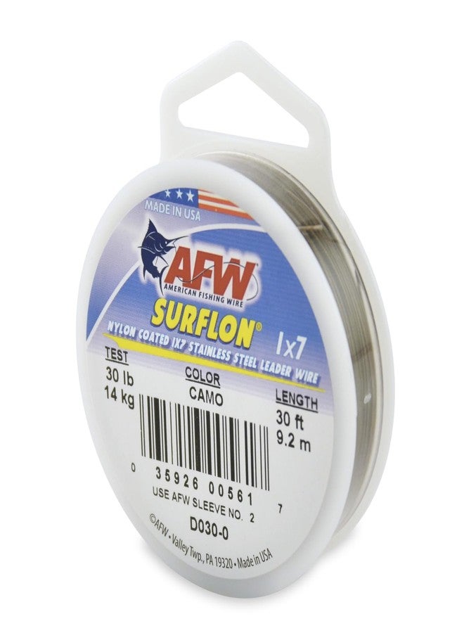 American Fishing Wire Surflon, Nylon Coated 1x7 Stainless Steel Leader Wire, 30 lb Test, 024" Diameter, Camo, 30 ft - Image 1