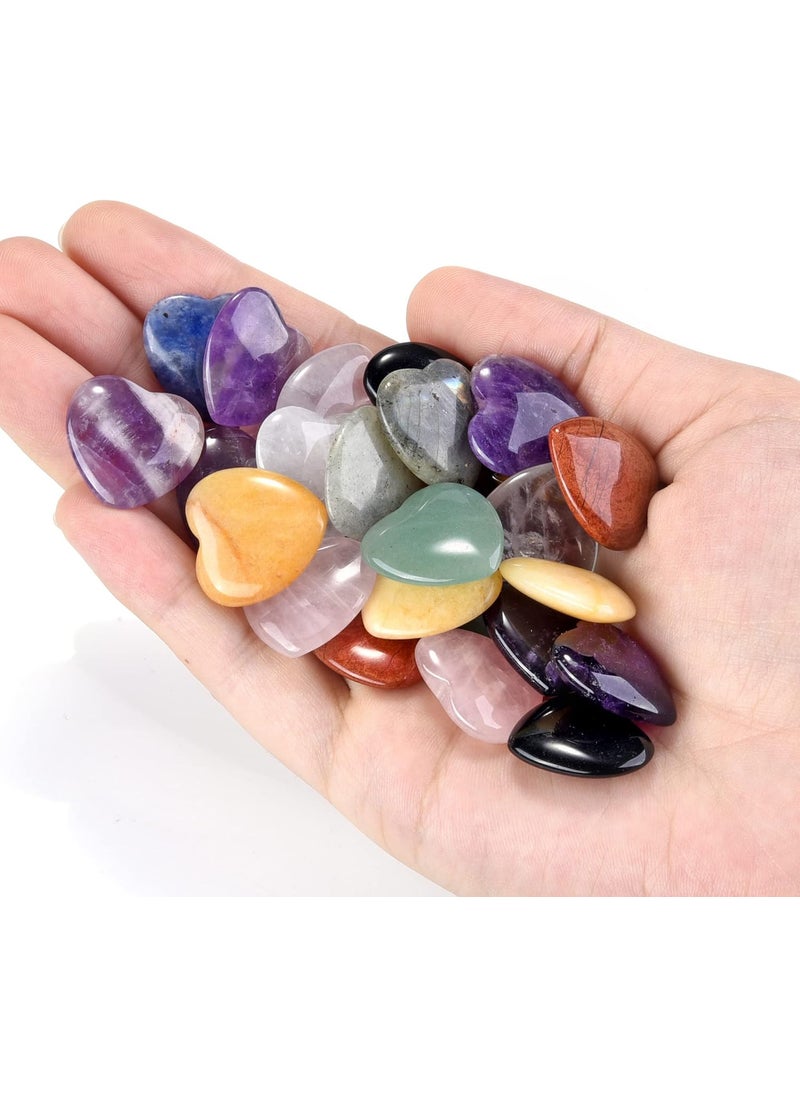 Jovivi Jovivi 10PCS 0.8" Chakra Crystal Hearts Bulk Natural Gemstone Carved Amethyst Rose Quartz Tiger Eye Obsidian Heart Crystal Palm Worry Stone Reiki Meditation Gifts 