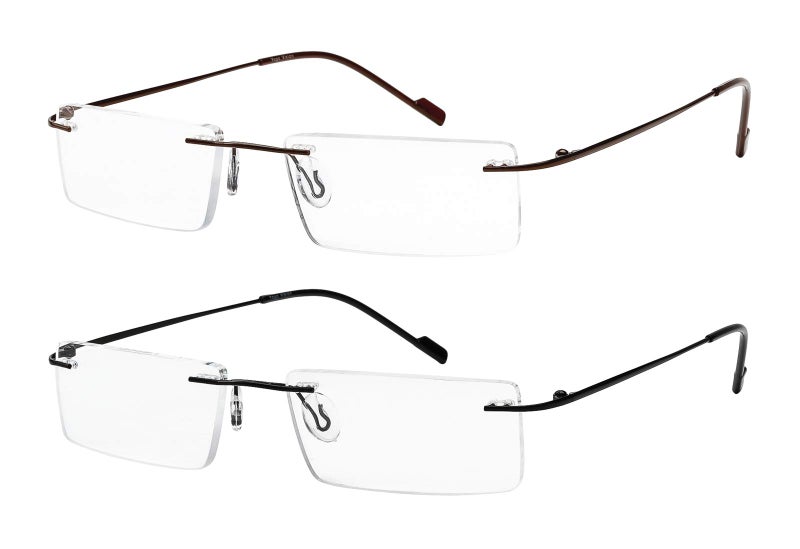 Success Eyewear Reading Glasses 2 Pair Rimless Ultra Lightweight Readers for Men and Women Set of Shiny Brown and Shiny Black 1.25 - Image 1