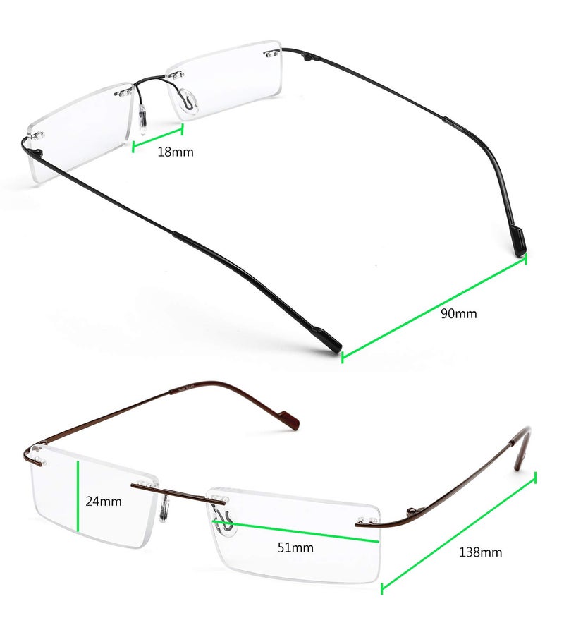 Success Eyewear Reading Glasses 2 Pair Rimless Ultra Lightweight Readers for Men and Women Set of Shiny Brown and Shiny Black 1.25 - Image 3