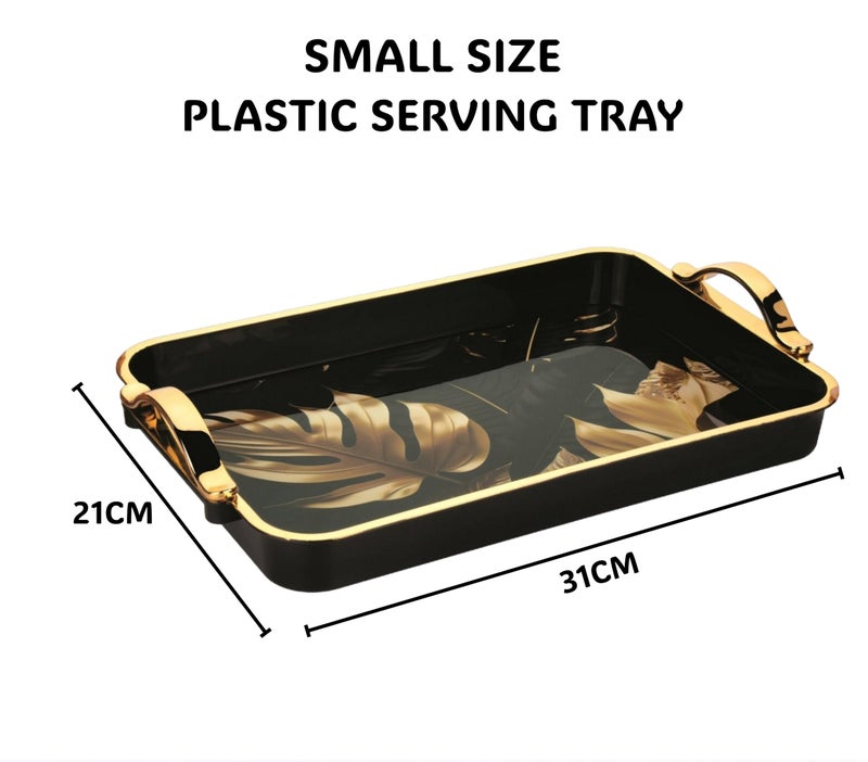 Nabhya طقم نابها جلامور 2 قطعة صينية مزخرفة بالزهور مصنوعة من البلاستيك خالية من BPA مع مقبض لتقديم الشاي والقهوة والوجبات الخفيفة وزينة المطبخ وطاولة الطعام (أسود، صغير - 2 قطعة) - Image 4