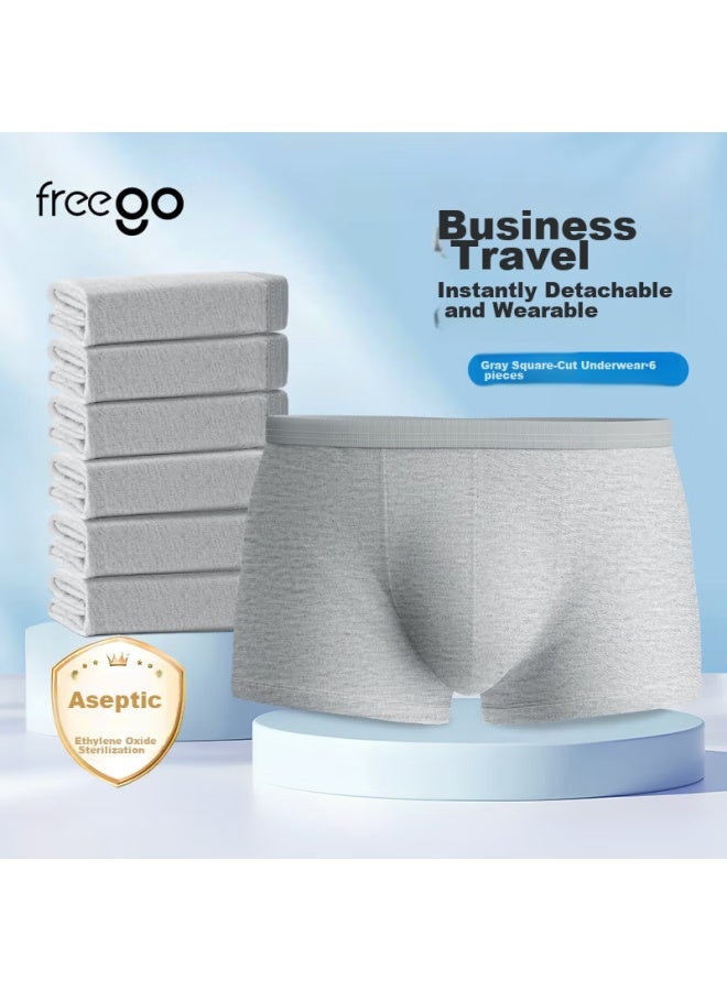 Free Go Freego Disposable Men's Underwear, Pure Cotton Boxer Briefs, 6 Individually Wrapped, No-wash Sterilized, Travel-friendly, Portable, Gray, 4XL - Image 1