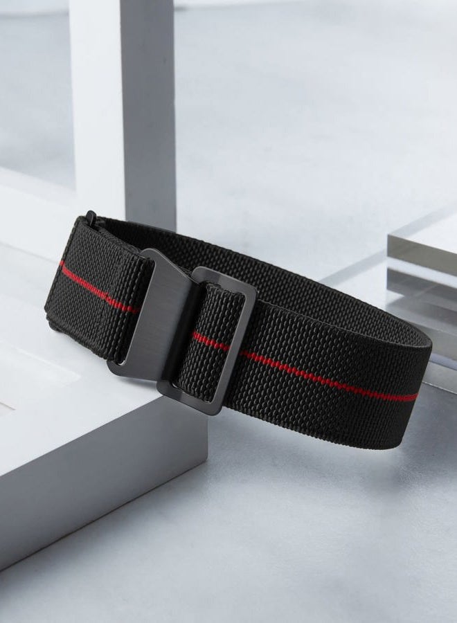 Binlun Elastic Nylon National Parachute Style Replacement Fabric Watch Strap with Hook Buckle Black for Men and Women (Black-Red, 20mm) - Image 3
