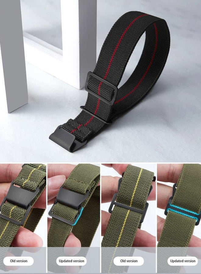 Binlun Elastic Nylon National Parachute Style Replacement Fabric Watch Strap with Hook Buckle Black for Men and Women (Black-Red, 20mm) - Image 5