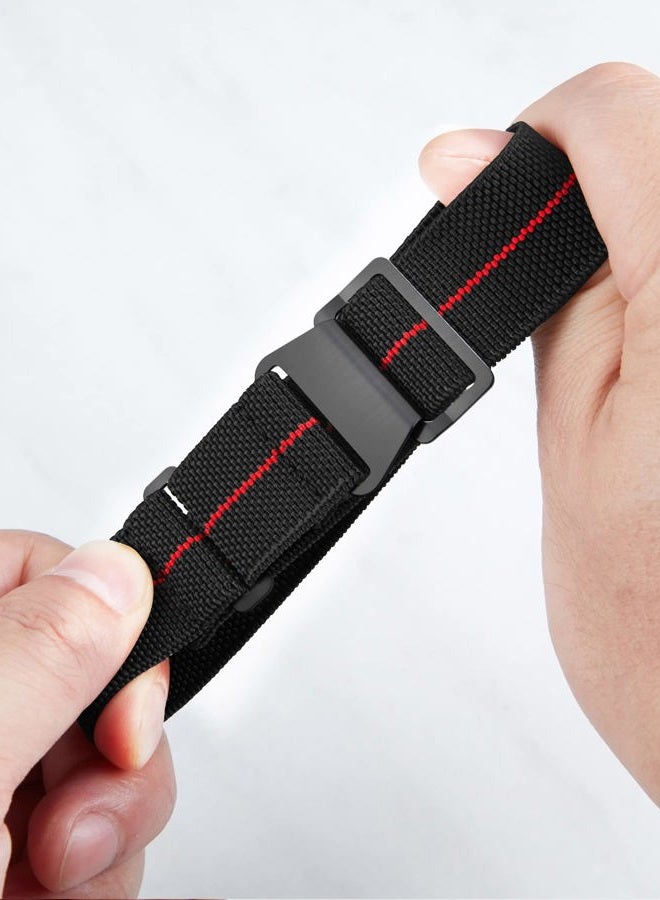 Binlun Elastic Nylon National Parachute Style Replacement Fabric Watch Strap with Hook Buckle Black for Men and Women (Black-Red, 20mm) - Image 2