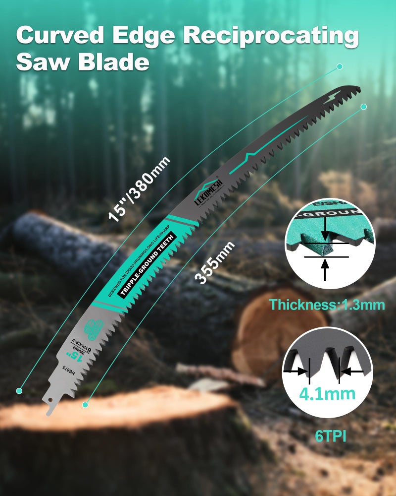 Lekomesh 15"" Japanese Teeth Reciprocating Saw Blades Wood Pruning - 4Pcs Curved Edge 6Tpi For Tree Trimming  Wood/Pvc Pipe Cutting  Cr-V Sabre Blades Better Wear Resistance - Image 2