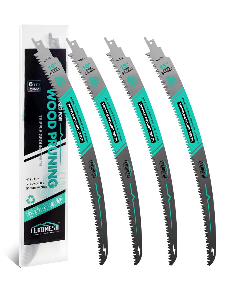 Lekomesh 15"" Japanese Teeth Reciprocating Saw Blades Wood Pruning - 4Pcs Curved Edge 6Tpi For Tree Trimming  Wood/Pvc Pipe Cutting  Cr-V Sabre Blades Better Wear Resistance - Image 1