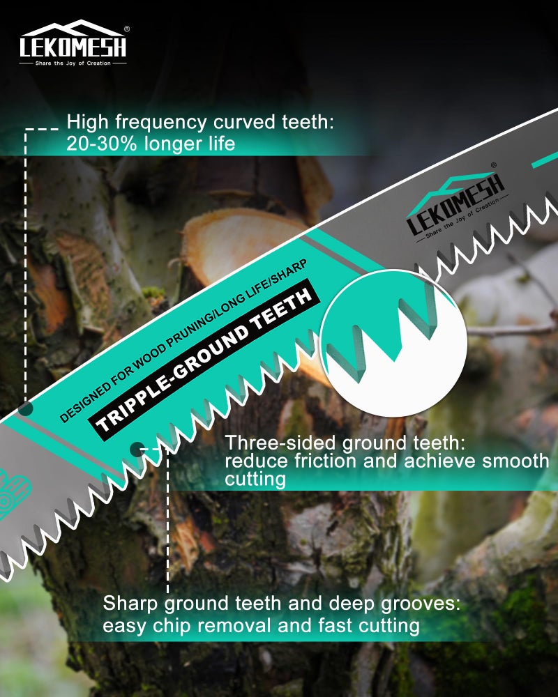 Lekomesh 15"" Japanese Teeth Reciprocating Saw Blades Wood Pruning - 4Pcs Curved Edge 6Tpi For Tree Trimming  Wood/Pvc Pipe Cutting  Cr-V Sabre Blades Better Wear Resistance - Image 3