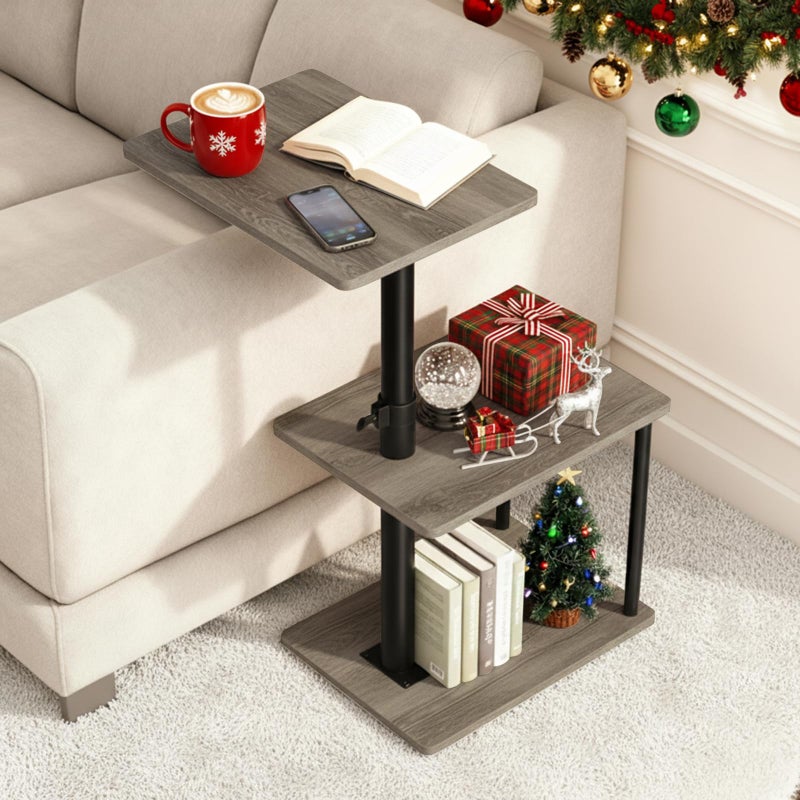 Faesun Swivel Side Table for Couch Arm, Height Adjustable C Table for Recliner or Bed, Tv Trays with Storage Shelf for Small Spaces- Small Nightstand Table for Living Room, Bedroom - Image 1