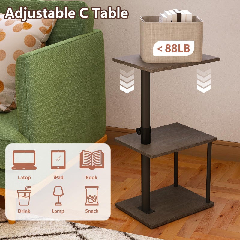 Faesun Swivel Side Table for Couch Arm, Height Adjustable C Table for Recliner or Bed, Tv Trays with Storage Shelf for Small Spaces- Small Nightstand Table for Living Room, Bedroom - Image 5