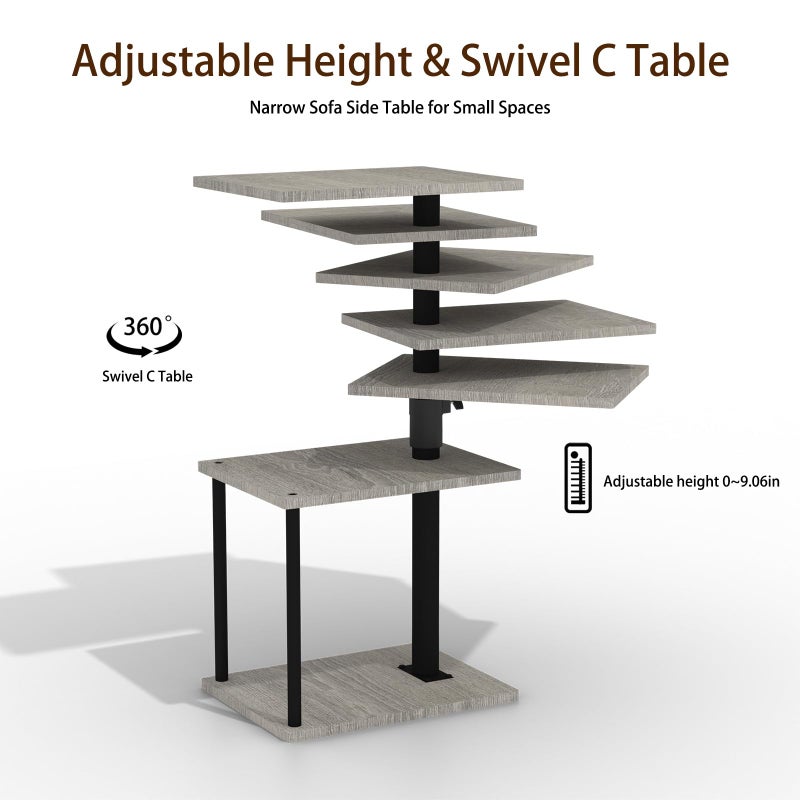 Faesun Swivel Side Table for Couch Arm, Height Adjustable C Table for Recliner or Bed, Tv Trays with Storage Shelf for Small Spaces- Small Nightstand Table for Living Room, Bedroom - Image 2