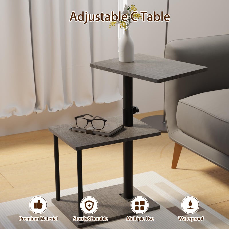 Faesun Swivel Side Table for Couch Arm, Height Adjustable C Table for Recliner or Bed, Tv Trays with Storage Shelf for Small Spaces- Small Nightstand Table for Living Room, Bedroom - Image 4