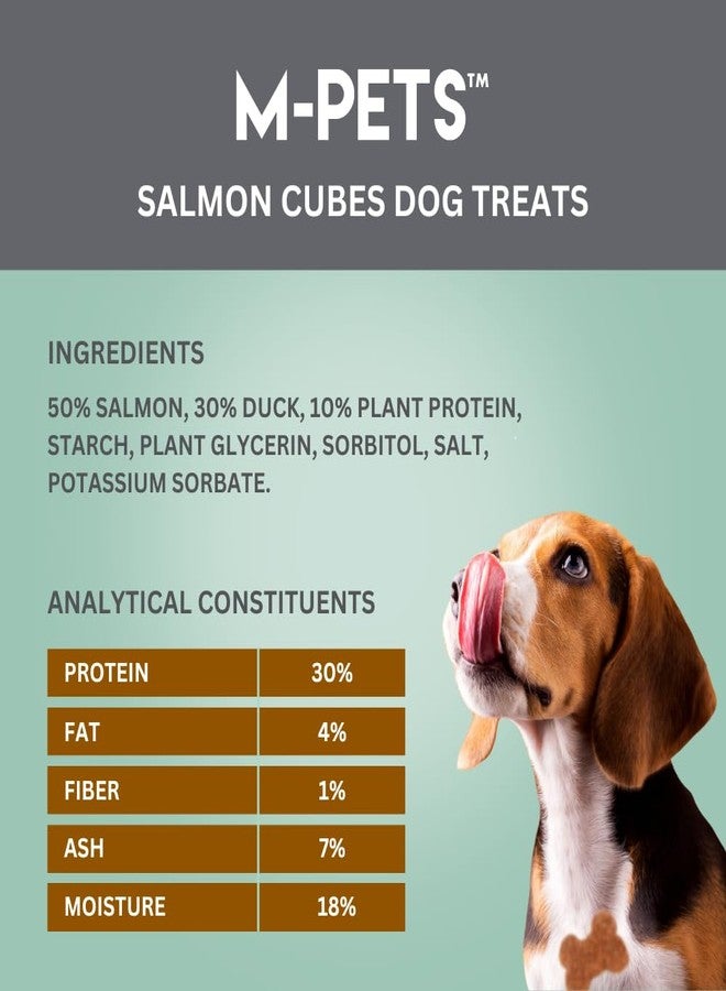 أم-بيتس مكعبات سمك السلمون من إم-بيتس، مكافآت فاخرة للكلاب مصنوعة من سمك السلمون والبط، غنية بالبروتين، وجبات خفيفة مغذية للكلاب مع أوميغا 3، مكونات طبيعية، بدون إضافات صناعية، للتدريب، 80 غرام - Image 3