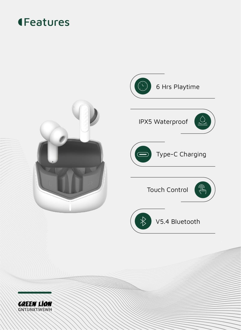 GREEN LION Tune X True Wireless ENC & ANC Earbuds with IPX5 Waterproof and 6 Hours Playtime / Quad-Microphone / In-App Control / Truewireless Headphones / Hands-Free Calling - White - Image 2