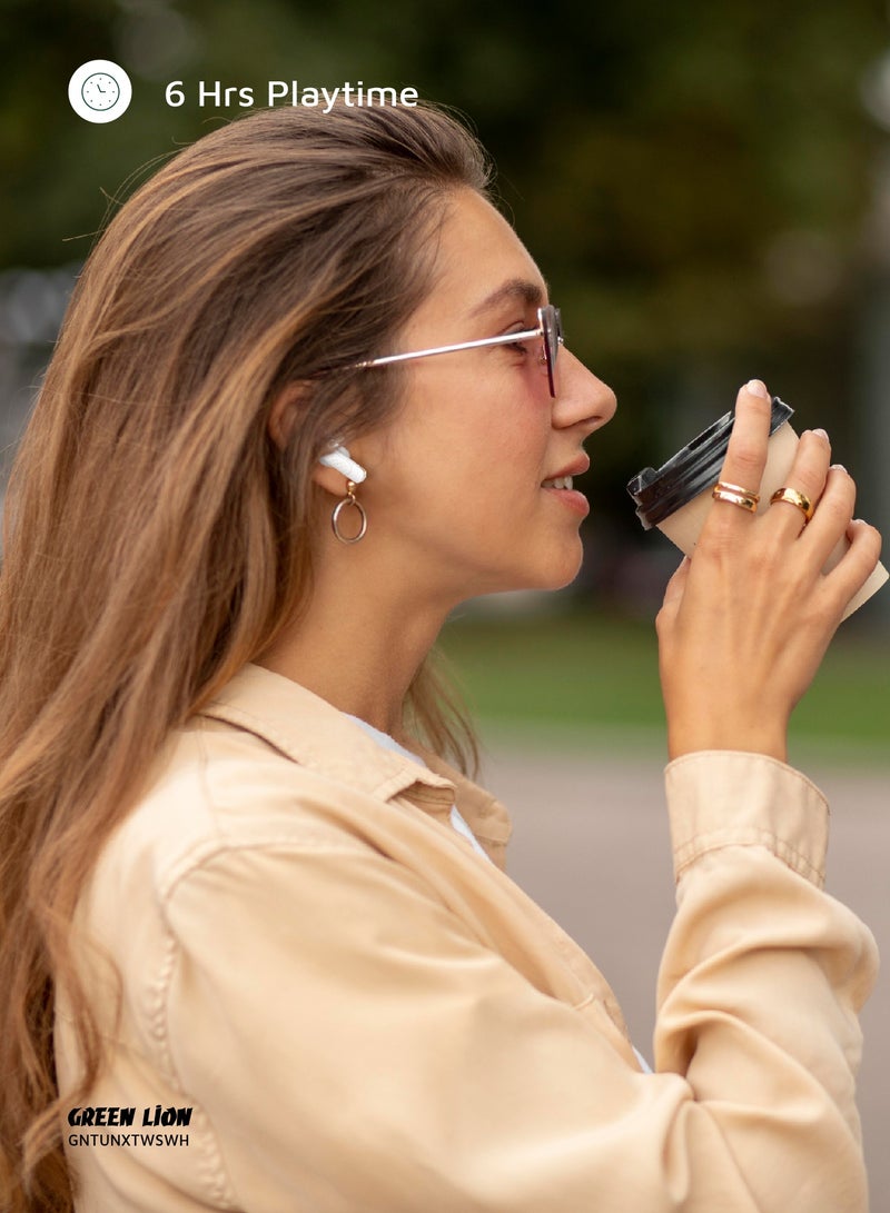 GREEN LION Tune X True Wireless ENC & ANC Earbuds with IPX5 Waterproof and 6 Hours Playtime / Quad-Microphone / In-App Control / Truewireless Headphones / Hands-Free Calling - White - Image 3