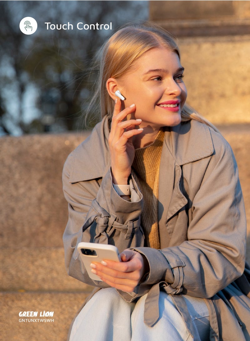 GREEN LION Tune X True Wireless ENC & ANC Earbuds with IPX5 Waterproof and 6 Hours Playtime / Quad-Microphone / In-App Control / Truewireless Headphones / Hands-Free Calling - White - Image 4