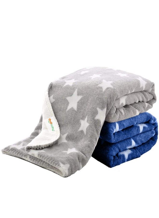 OYO BABY Baby Blanket Wrapperpack Of 2 (Dark Blue & Grey) ; Towel For Boys And Girls ; All Season Swaddle For 012 Month ; Nursing Baby Carrier Gifts ; Soft Flannel Sleeping Bag ; Great Gifts  - Image 2