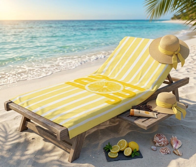 JOY Beach Towel – Lemon Stripe Design – Yellow & White – 140 × 70 cm - Image 2