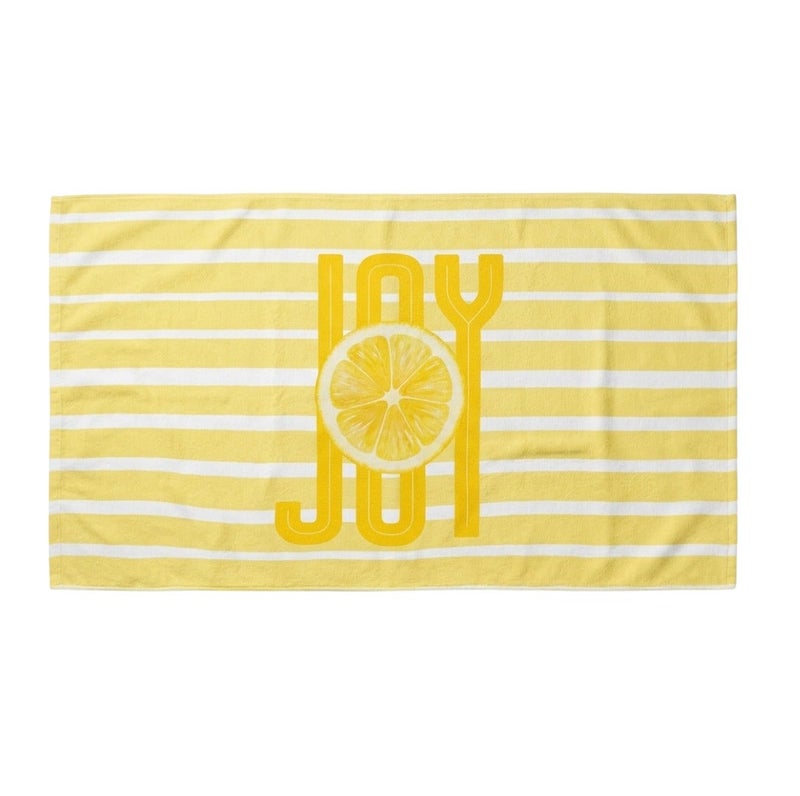JOY Beach Towel – Lemon Stripe Design – Yellow & White – 140 × 70 cm - Image 1